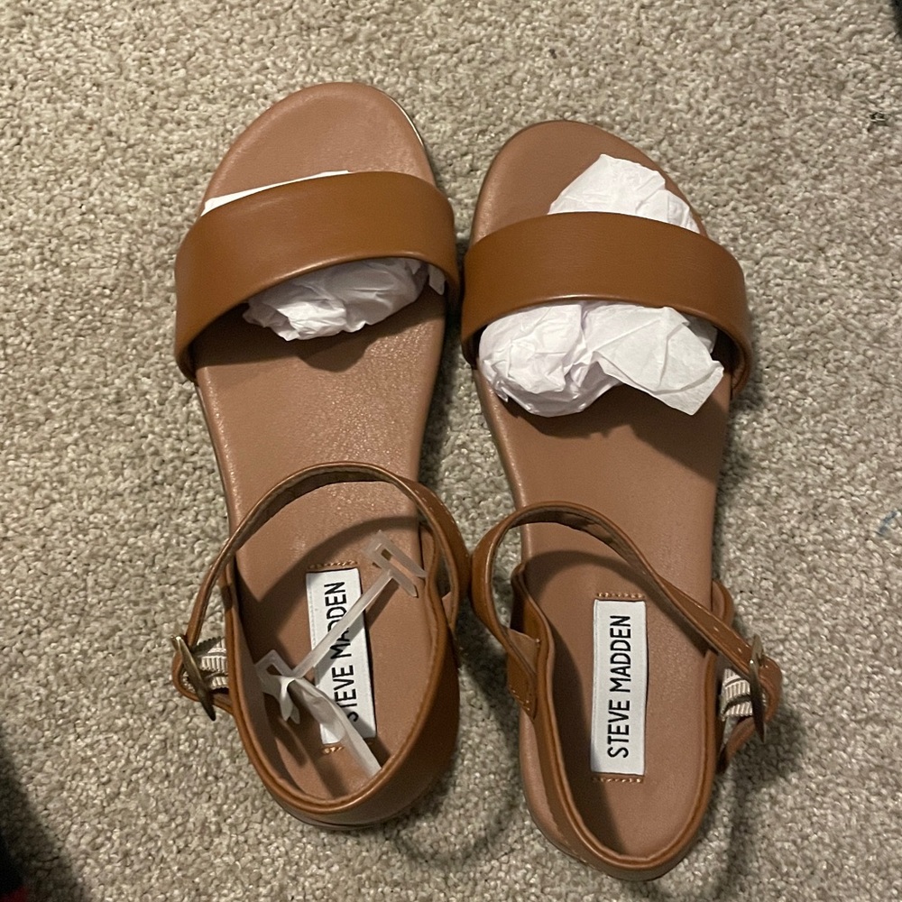 Steve Madden Tan Brown Ankle Strap Slide Sandals